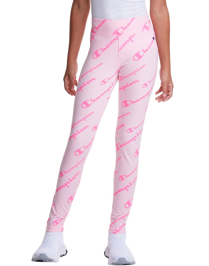 Champion Pige Leggings Lyserød - Allover Logo - Danmark PYL-875690